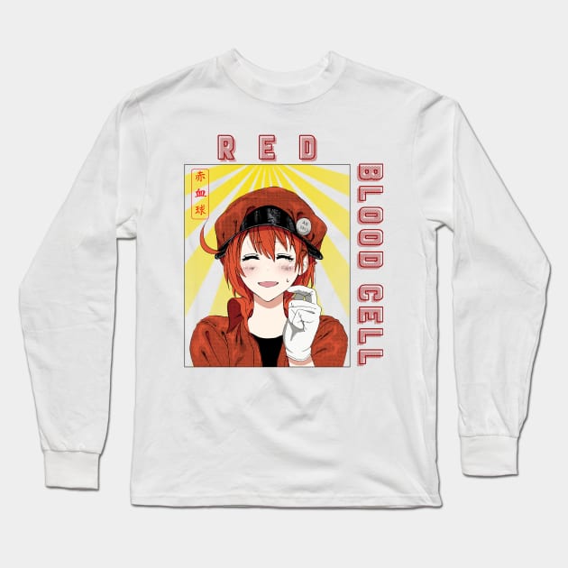 cells at work red blood cell with BACK PRINT Long Sleeve T-Shirt by niconeko3